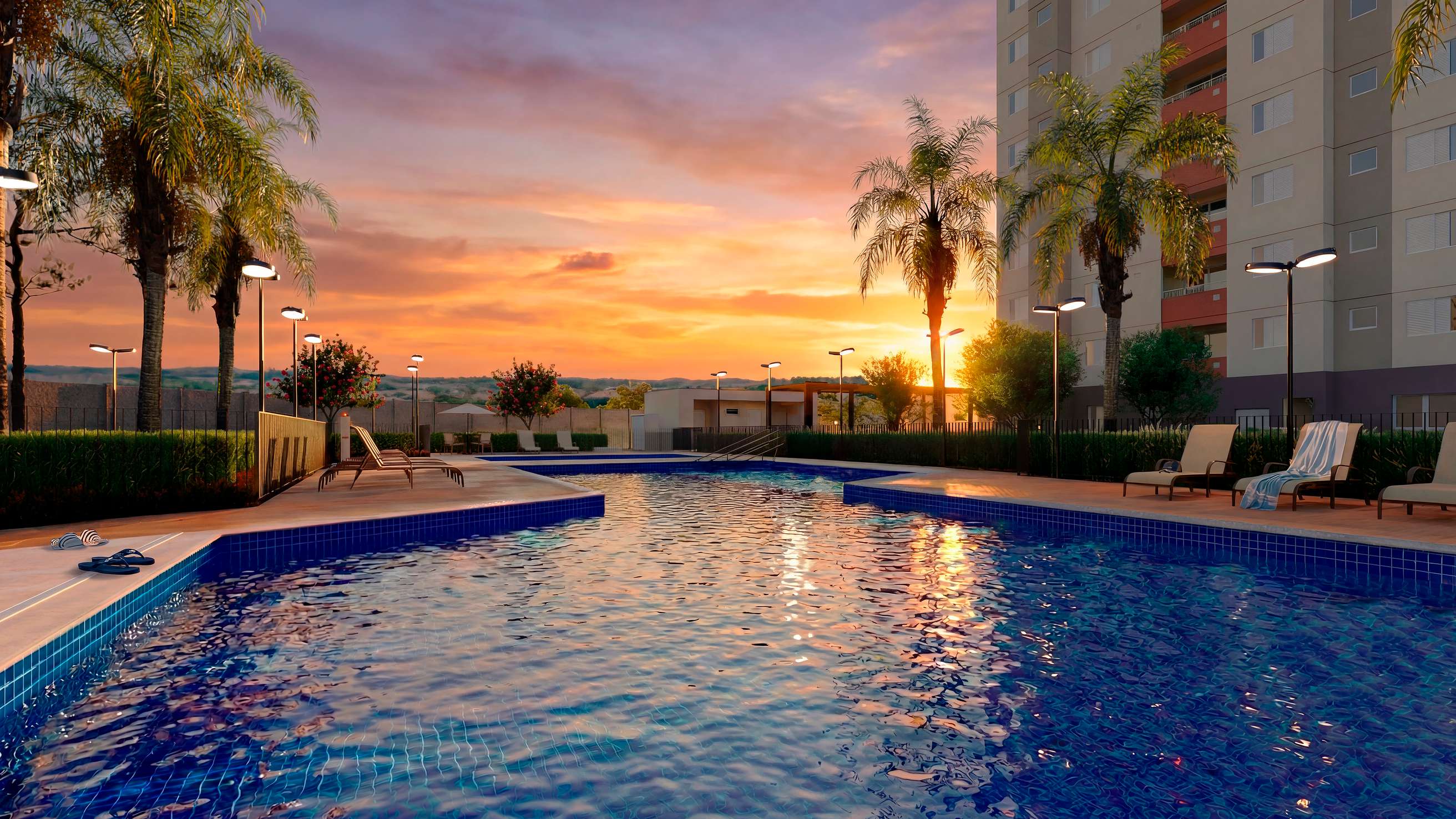 Lazer do Allegrato Residencial ao entardecer