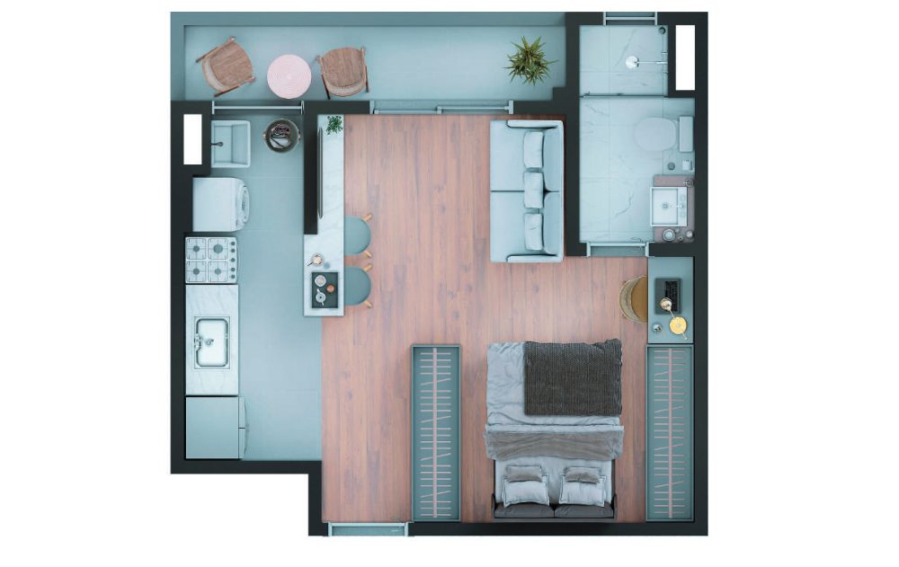 Planta 34m², Studio, Brisas do Japi