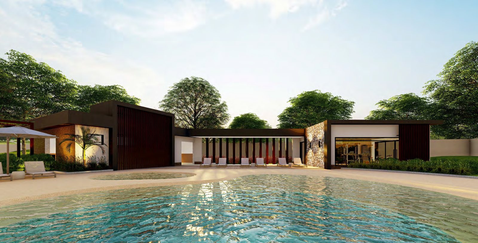 Perspectiva ilustrada da piscina do clube privativo