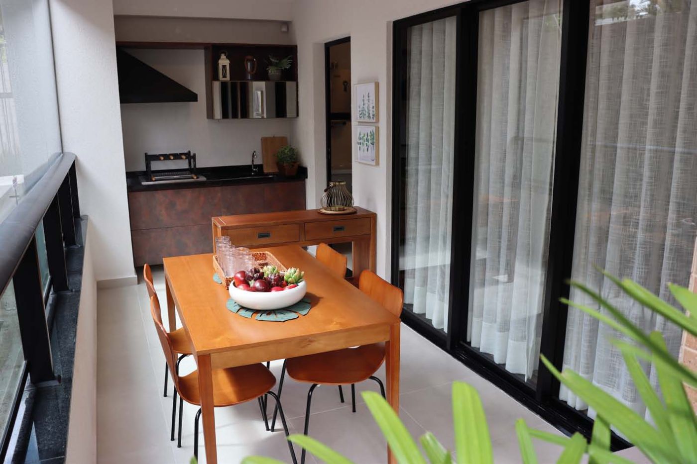 Varanda gourmet integrada à cozinha, decorado de 112,3 m²