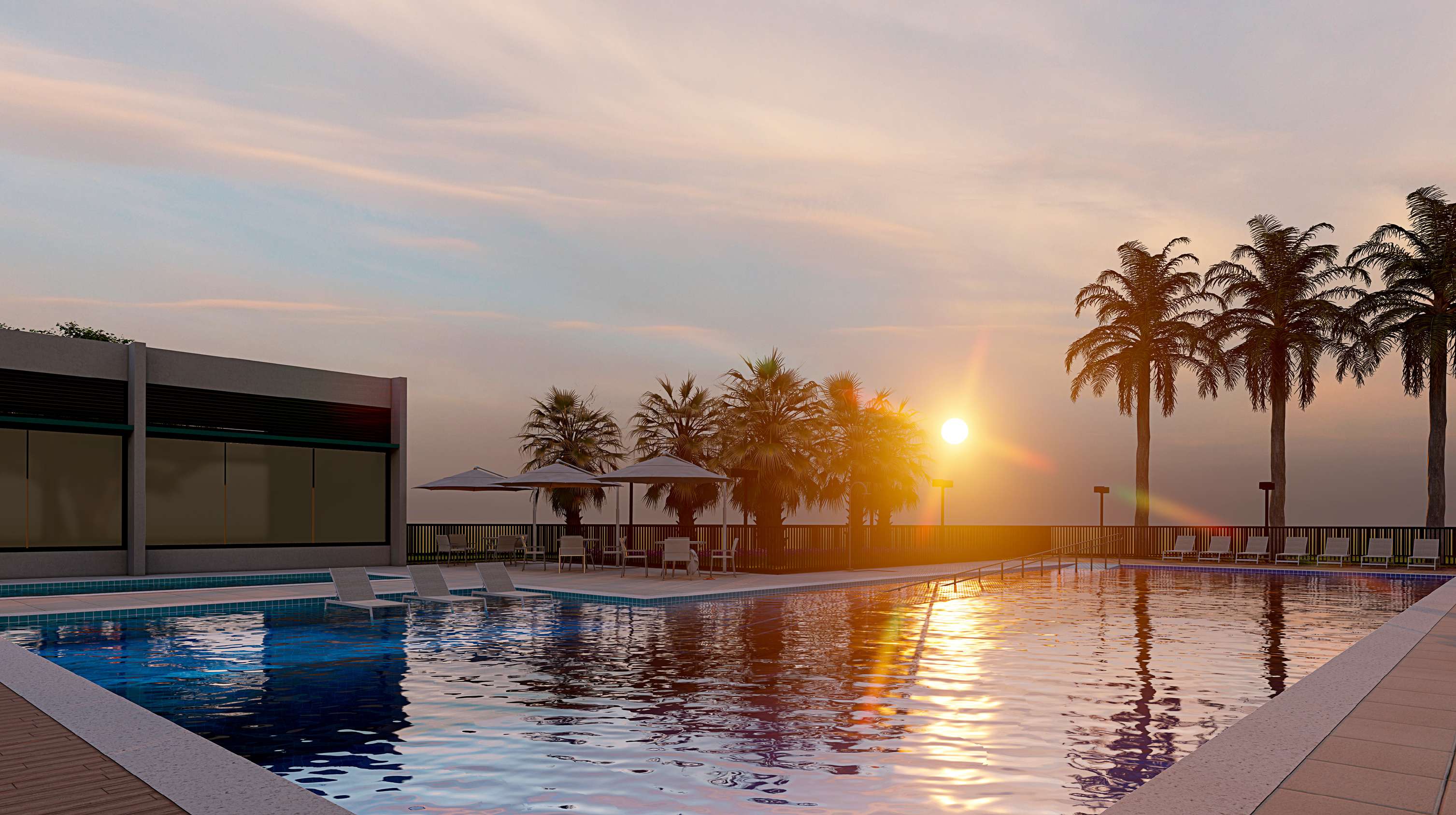 Piscina do Resort Prime Santa Angela ao pôr do sol