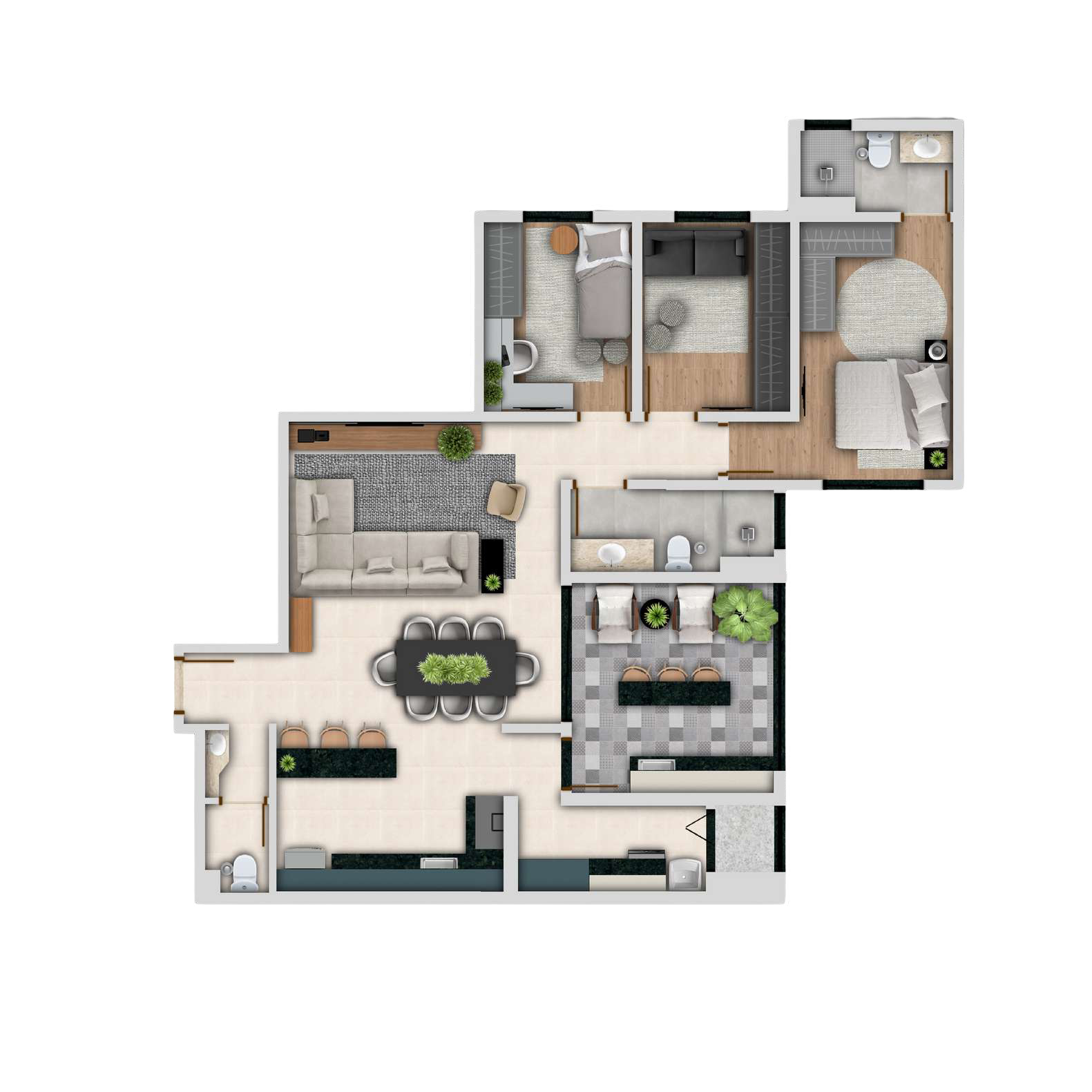 Planta humanizada do apartamento de 110 m²