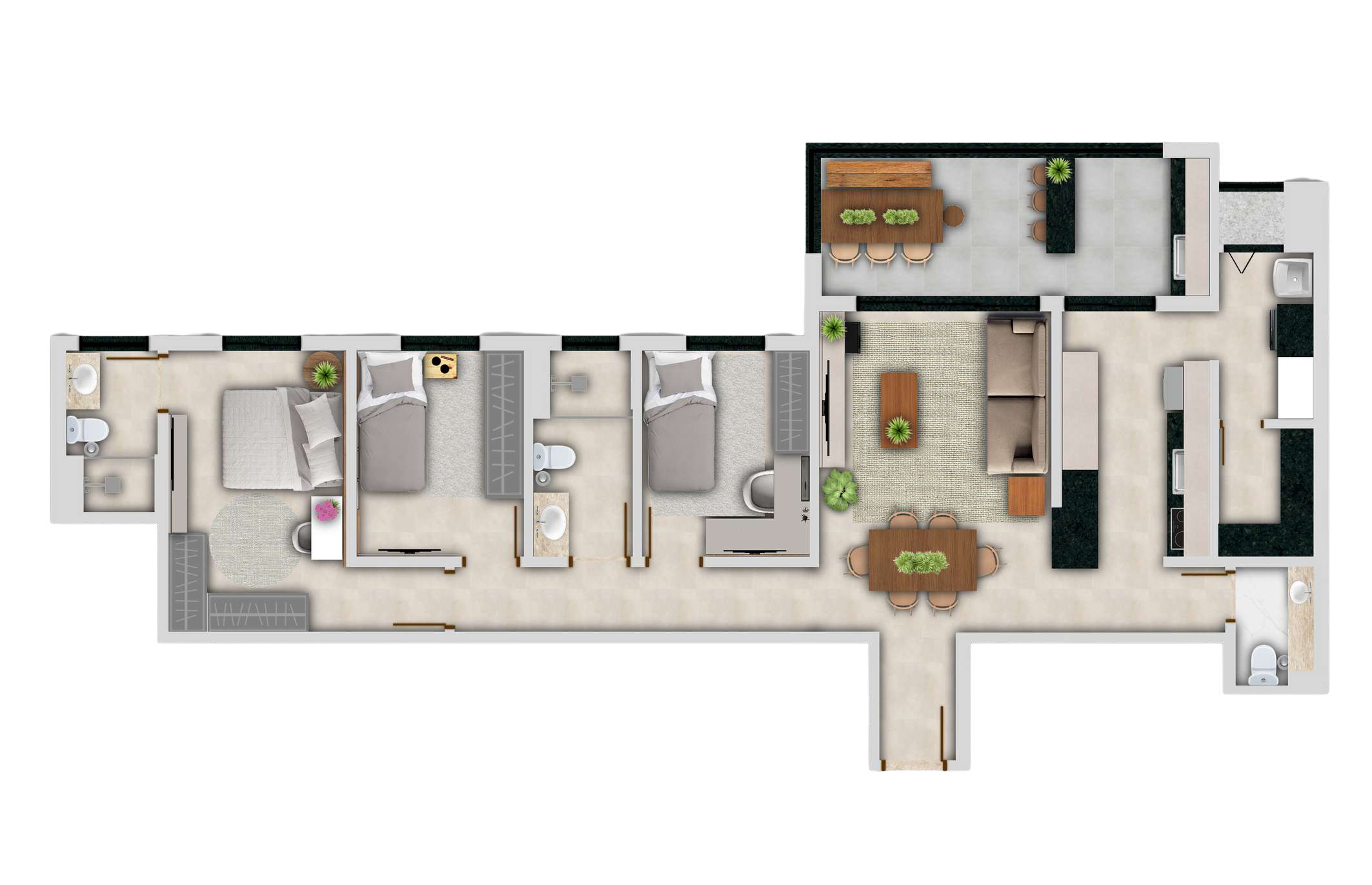 Planta humanizada do apartamento de 109 m²