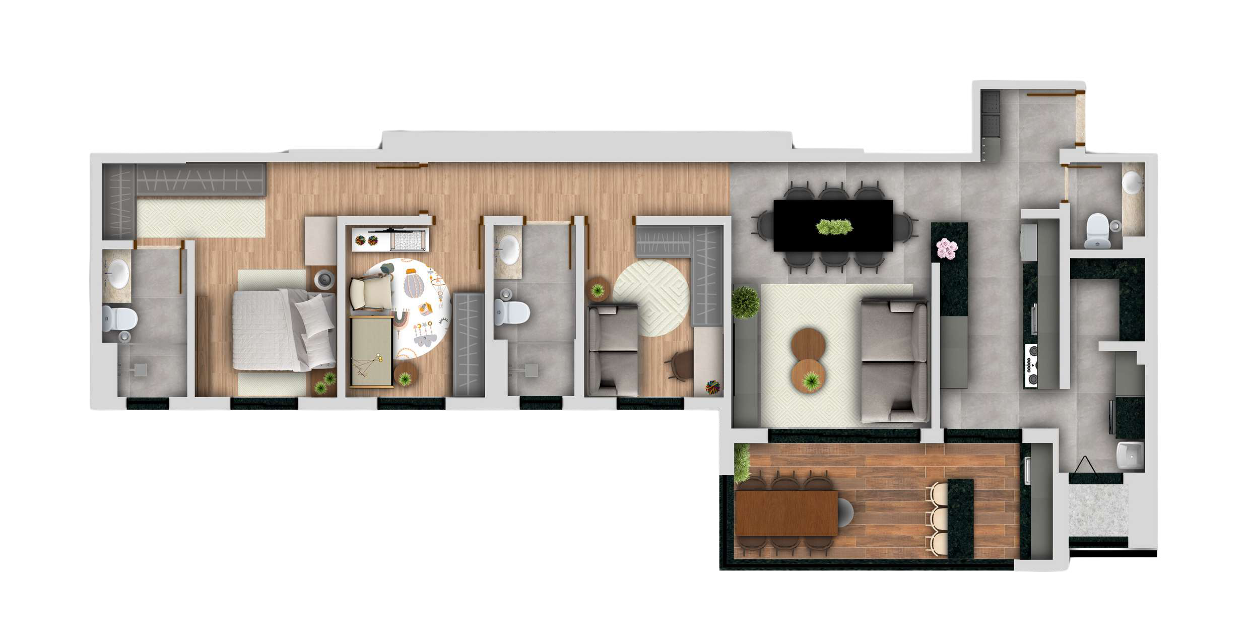 Planta humanizada do apartamento de 112 m²