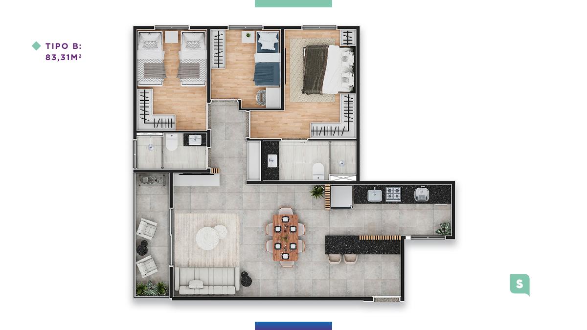 Planta Tipo B 83,31 m²