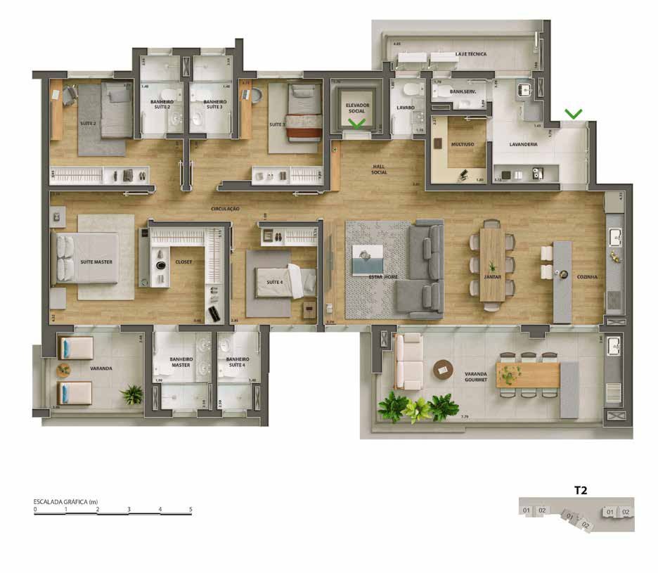 Planta da Torre 2, 203 m², opção A