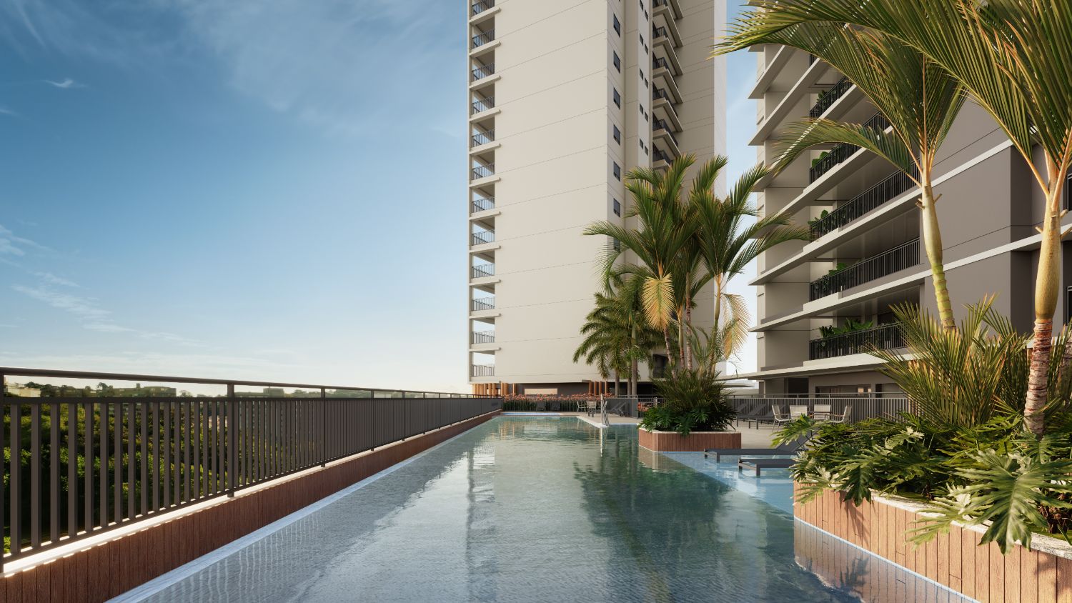 Perspectiva ilustrada da piscina com raia de 25 metros