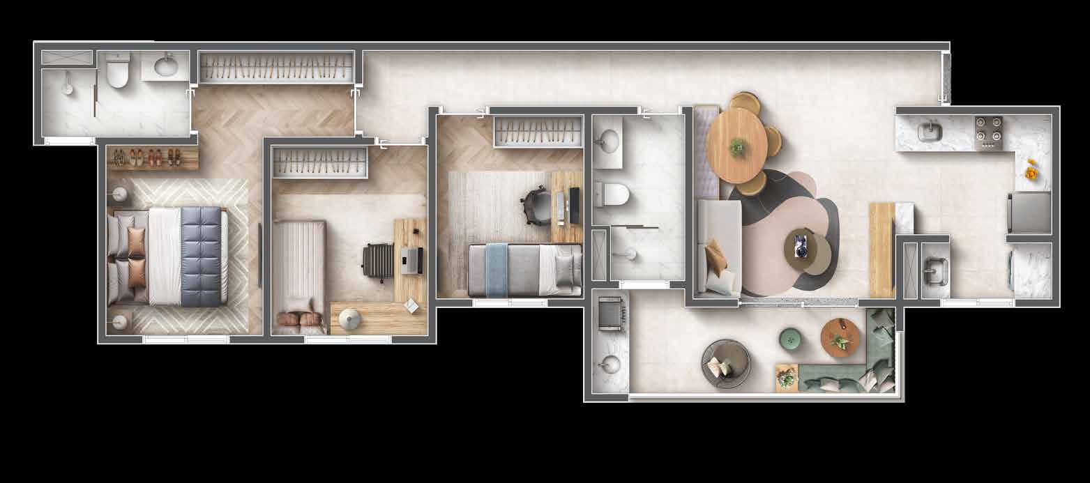 Planta de 3 dormitórios, 78,35m², Vivarte Grand Alamedas