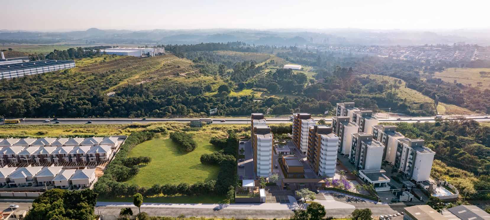 Vista aérea do Vivarte Grand Alamedas e da Serra do Japi em Jundiaí